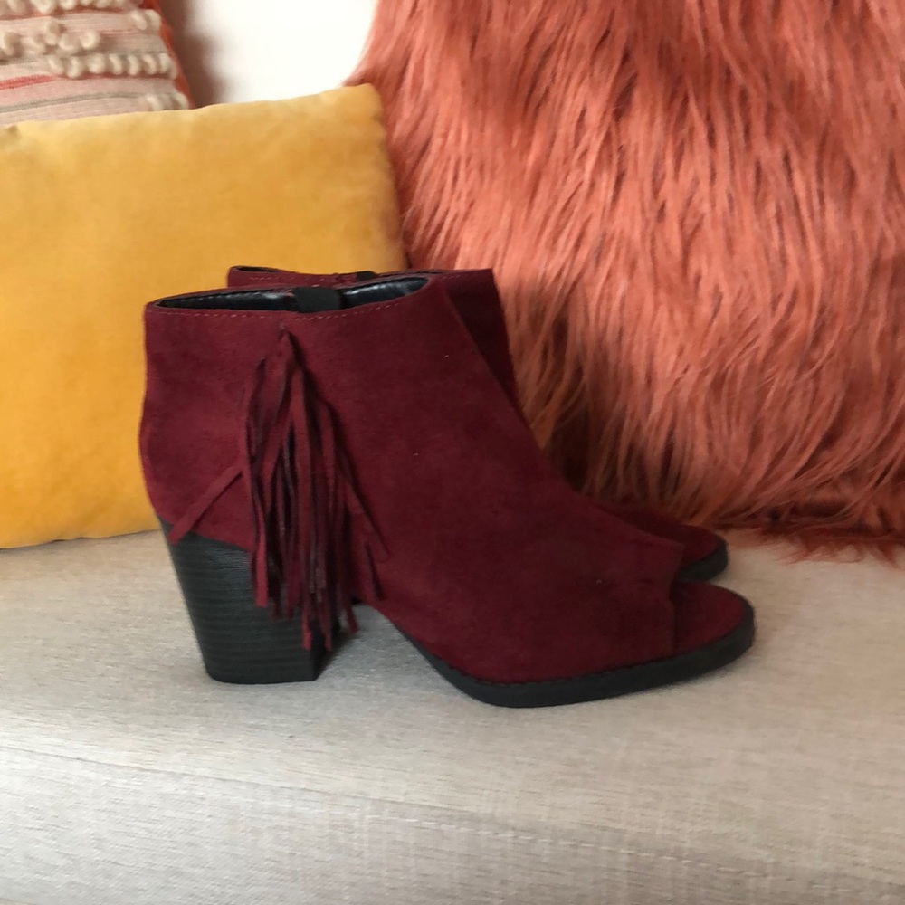 Burgundy fringe boots